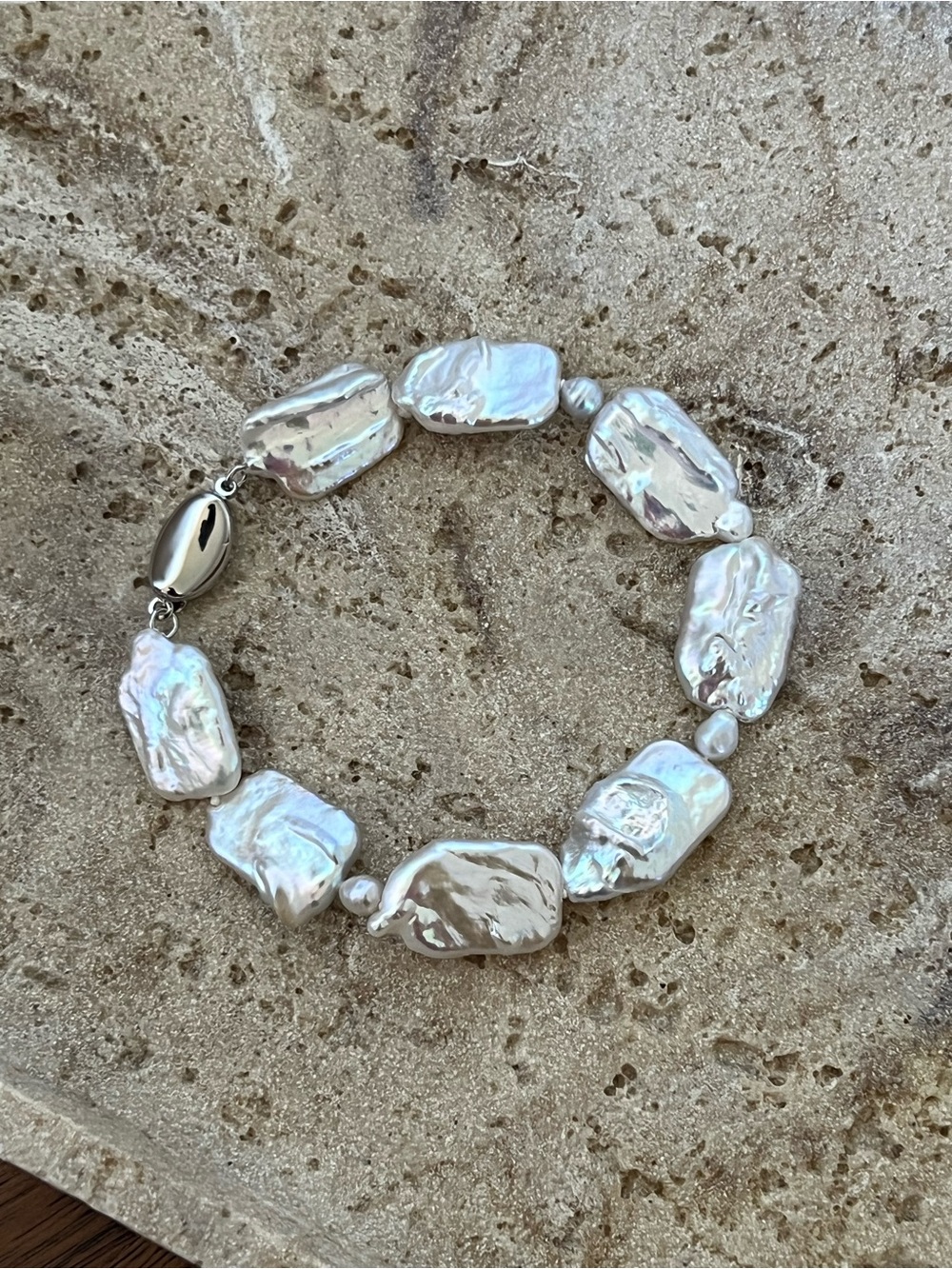 NEW Freshwater Baroque Pearl Bracelet - Iridescent White